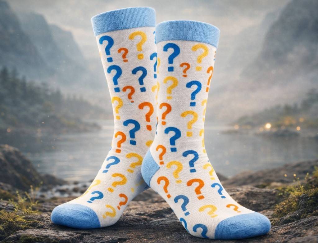 Gepersonaliseerde sokken met vraagtekenmotieven – Symbool voor veelgestelde vragen
