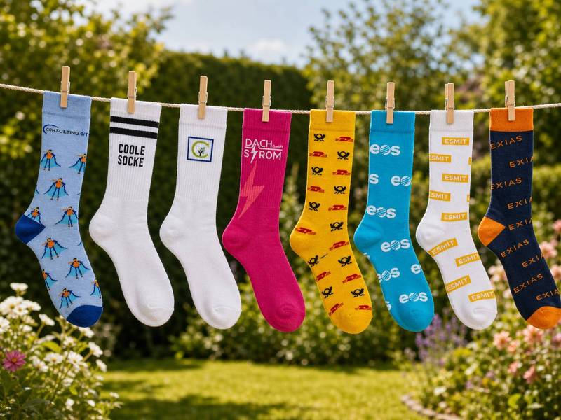 Beispielabbildung „Vask- og plejeanvisninger“: individuelle Socken nach Kundenauftrag (Custom Socks), kein Katalogprodukt