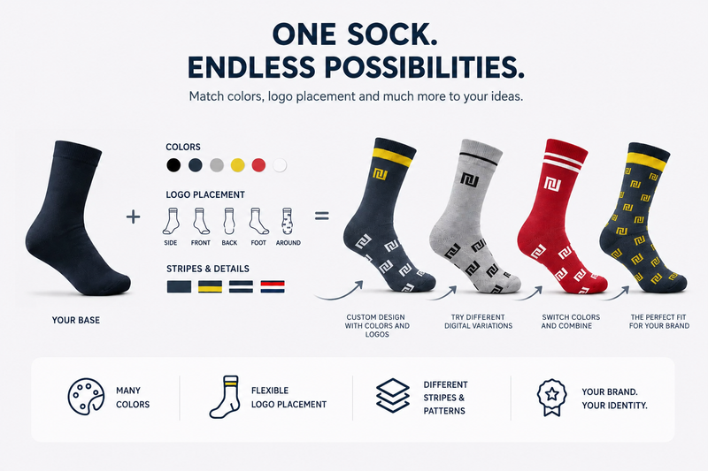 Beispielabbildung „Customization Options for Classic Socks“: individuelle Socken nach Kundenauftrag (Custom Socks), kein Katalogprodukt