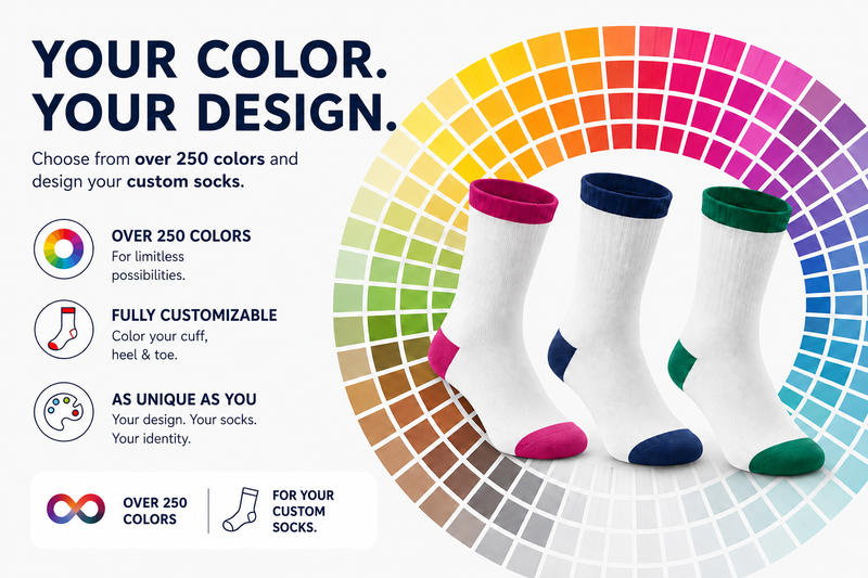 Beispielabbildung „Color Catalogs“: individuelle Socken nach Kundenauftrag (Custom Socks), kein Katalogprodukt
