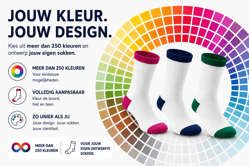 Beispielabbildung „Kleurcatalogi“: individuelle Socken nach Kundenauftrag (Custom Socks), kein Katalogprodukt