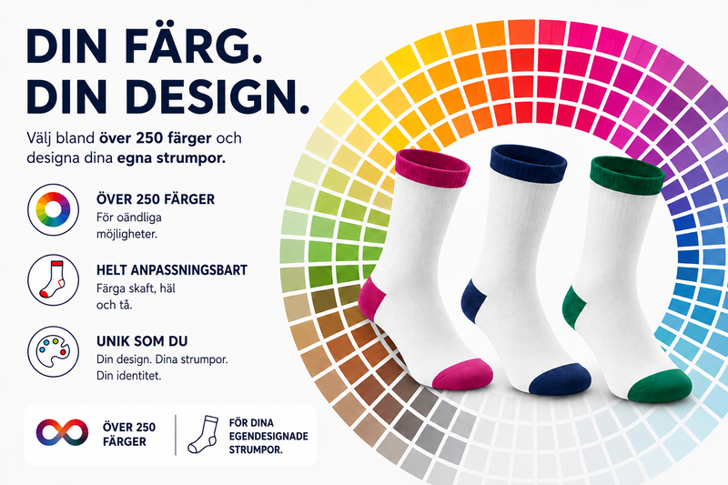 Beispielabbildung „Färgkataloger“: individuelle Socken nach Kundenauftrag (Custom Socks), kein Katalogprodukt