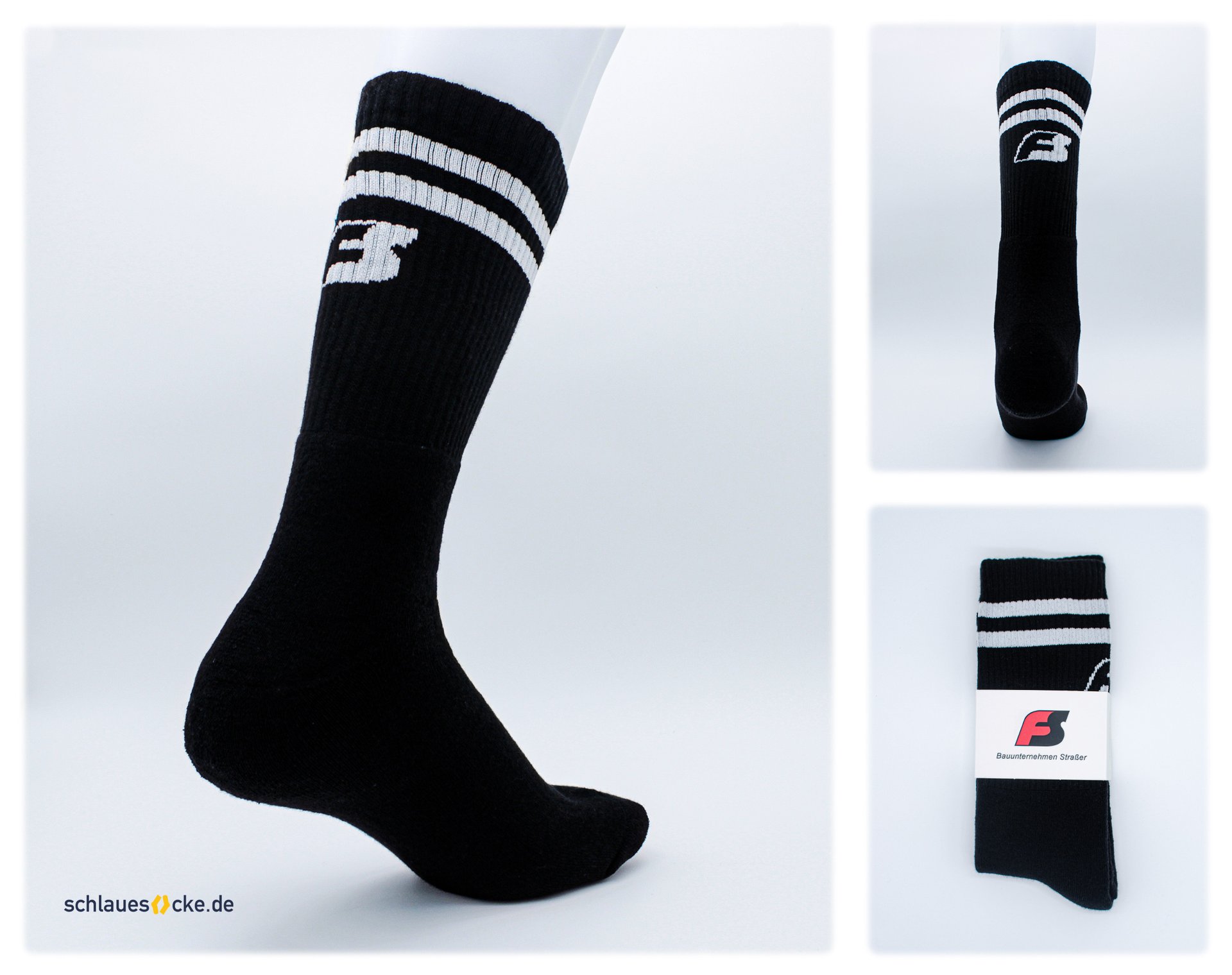 Sample project: FS Bau Schwarz – custom socks with packaging (Full Set)