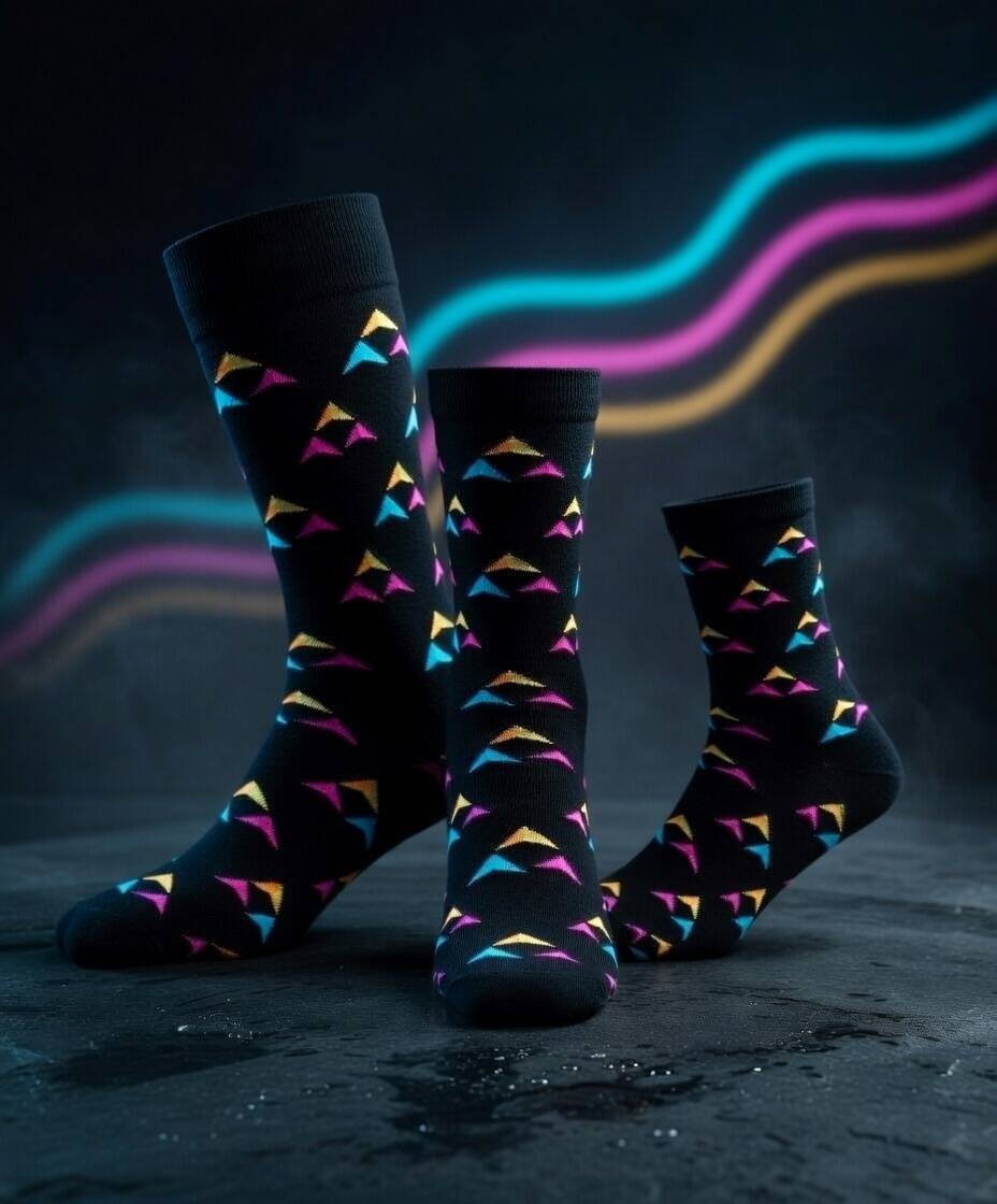 Beispielabbildung „Sizes“: individuelle Socken nach Kundenauftrag (Custom Socks), kein Katalogprodukt