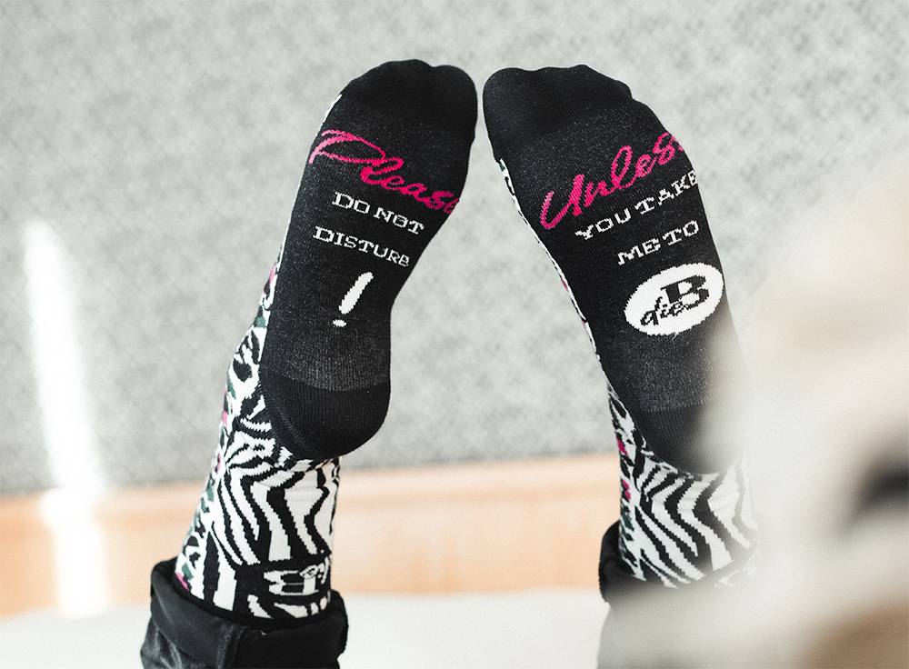 Example of a motif sock with two differently designed soles